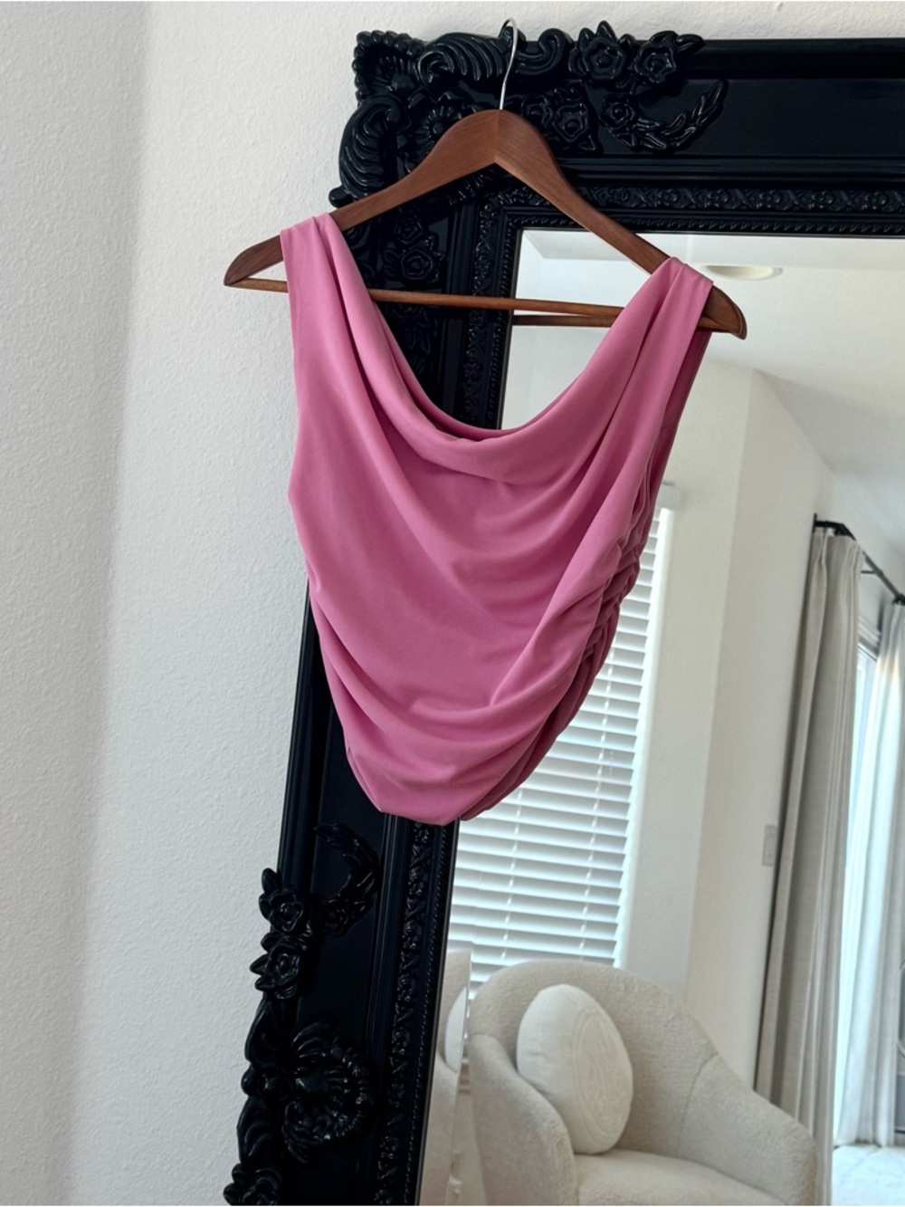 Zara | Women’s Draped Pink Cowl Neck Cropped Tank Top